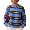 Damen S Locker Geschnitten Gestreift Rundhals Langarm Strickpullover Pullover