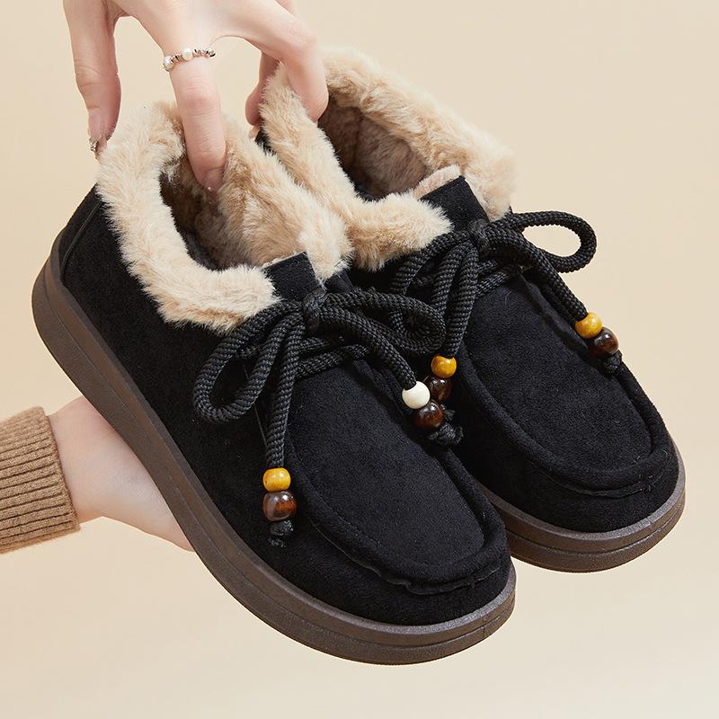 Women's Non-Slip Moccasin Shoes Snow Boots Warm Winter Warm Short Boots for Women Outdoor Fur Lined Faux Suede Fuzzy Fleece Lining Walking Shoes
