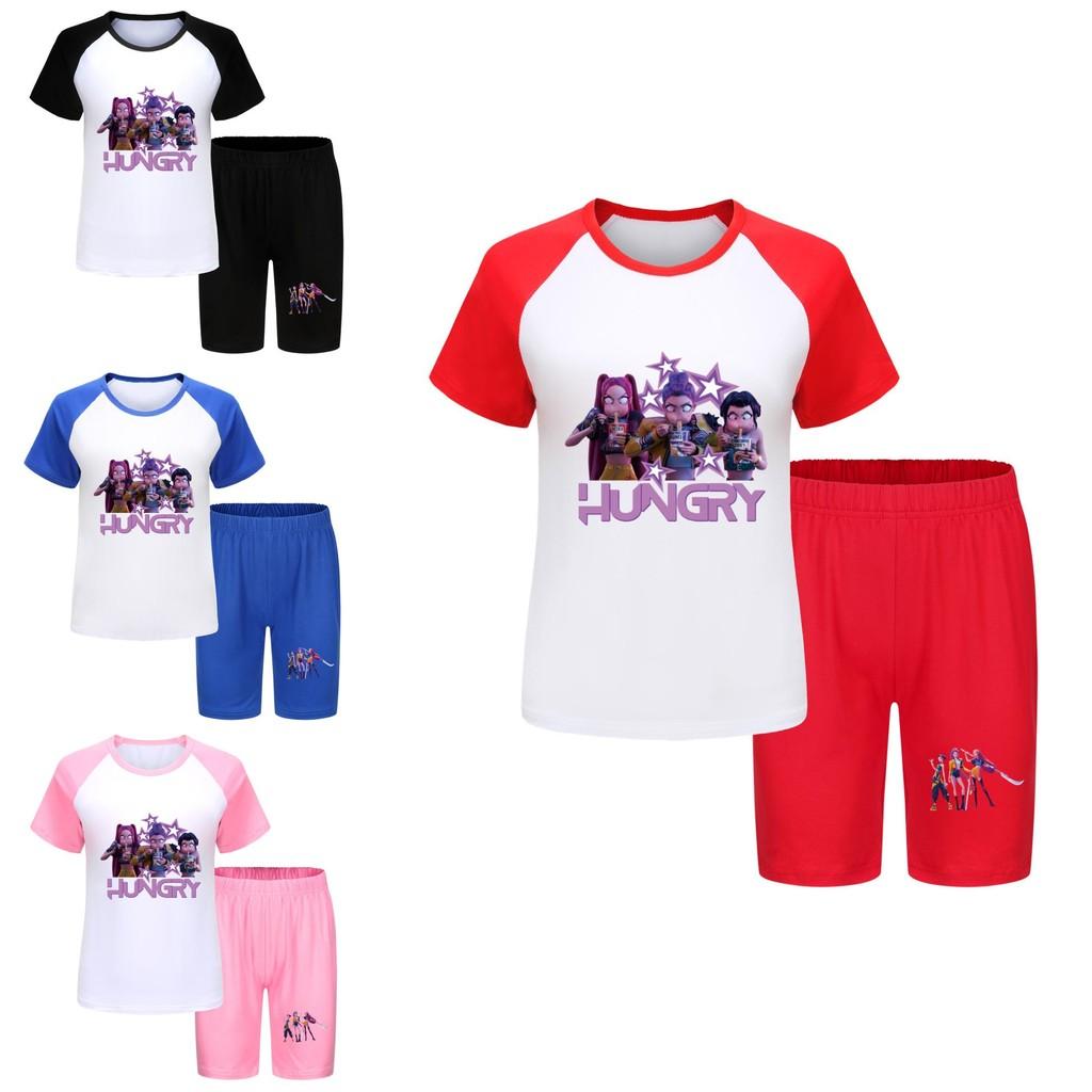 Kpop Demon Hunters Kids Summer Cotton Short Sleeve Shorts Set For Children
