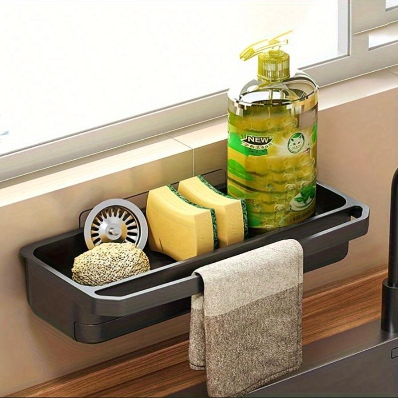 1 Pc Wall-Mounted Kitchen Storage Rack with Sponge Holder and Dish Rack - Durable PP Plastic Space-Saving Sink Storage, Suitable for Sponge