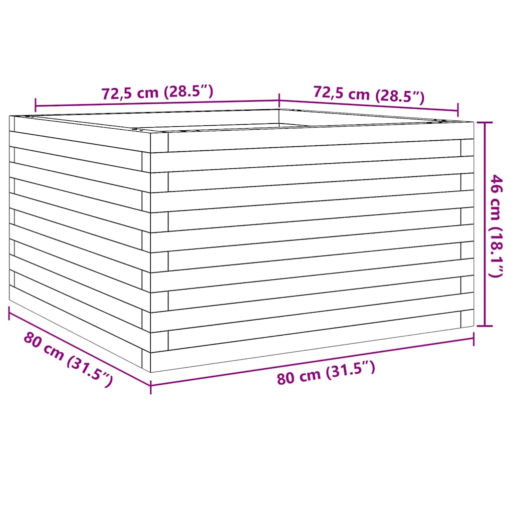Plant Pot Wax Brown 80 X 80 X 46 Cm Solid Pine Wood