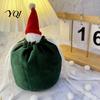 Christmas Party Table Decorations Drawstring Gift Bags with Santa Hat, Reusable Velvet Xmas Goodie Sacks, Festive Eve Treat Pouches Candy Apple Pouch