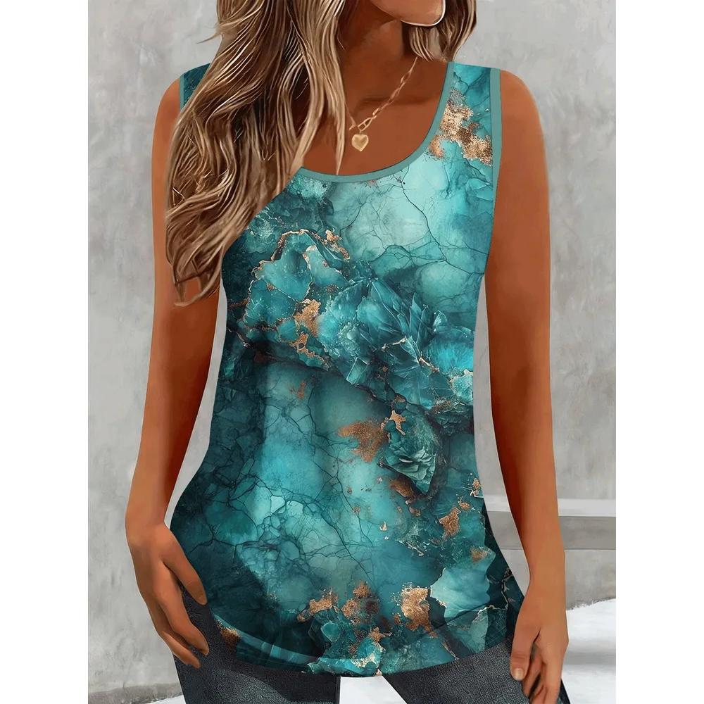 Fashion Women's Flower Printed T-Shirt Casual Loose Sleeveless Top Comfortable Camis Tank Tops