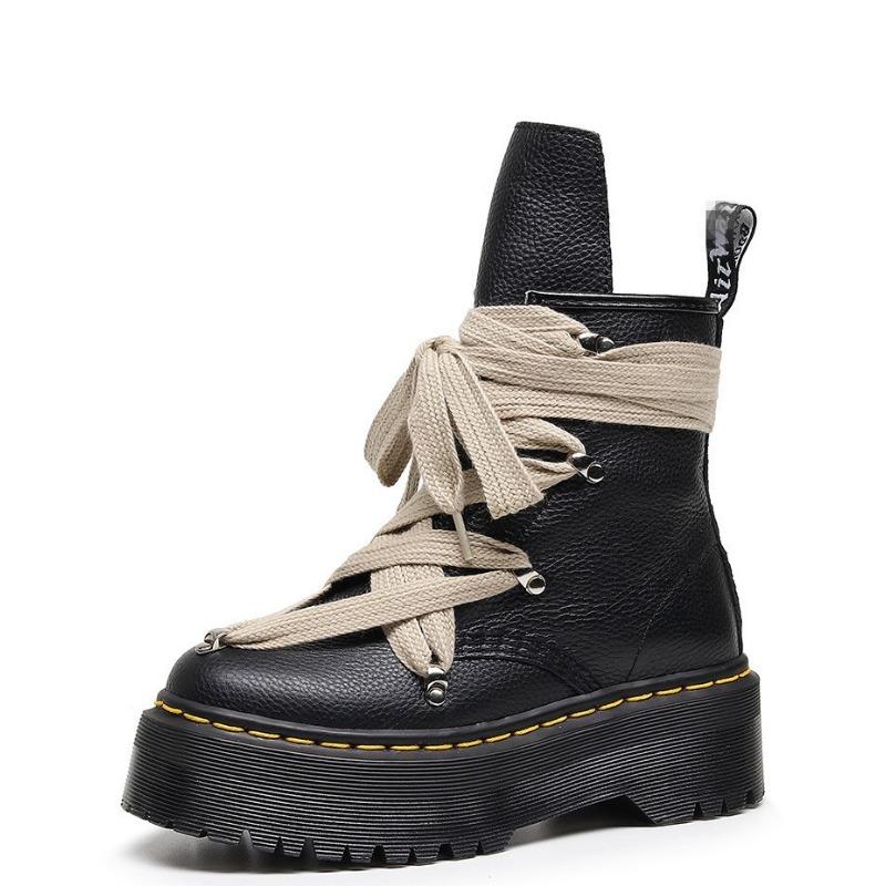 Женские ботинки Мартинс с высоким верхом, ремешком-крестом, узором личи, боковой молнией, круглой головкой, шестиугольником,个性 45 чёрный