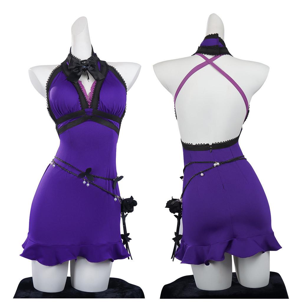 Elegant Fantasy Tifa Purple Dress Cosplay Outfit For Game Role Play In Polyester