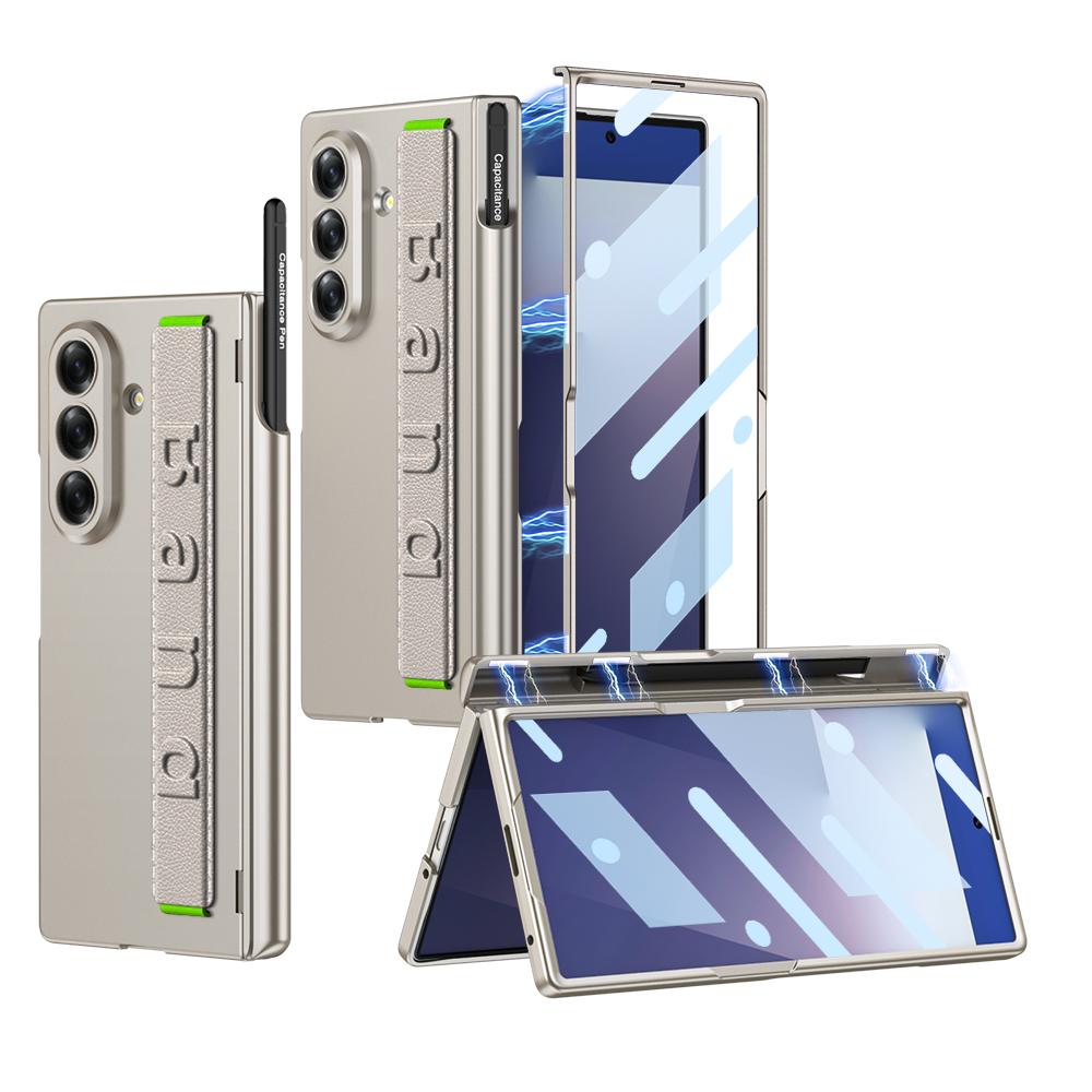 Custodia con Cinturino da Polso e Cerniera Magnetica per Samsung Galaxy Z Fold 7 6 5 con Porta Penna Copertura Protettiva in Vetro per Custodia Galaxy Z Fold7