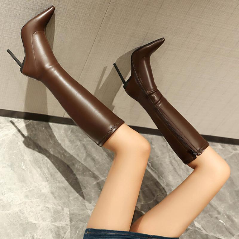 New Women's Martin Boots Super High Heel Side Zipper Slim Heel Autumn and Winter Pointed Women's Leather Boots Casual High Boots Women's