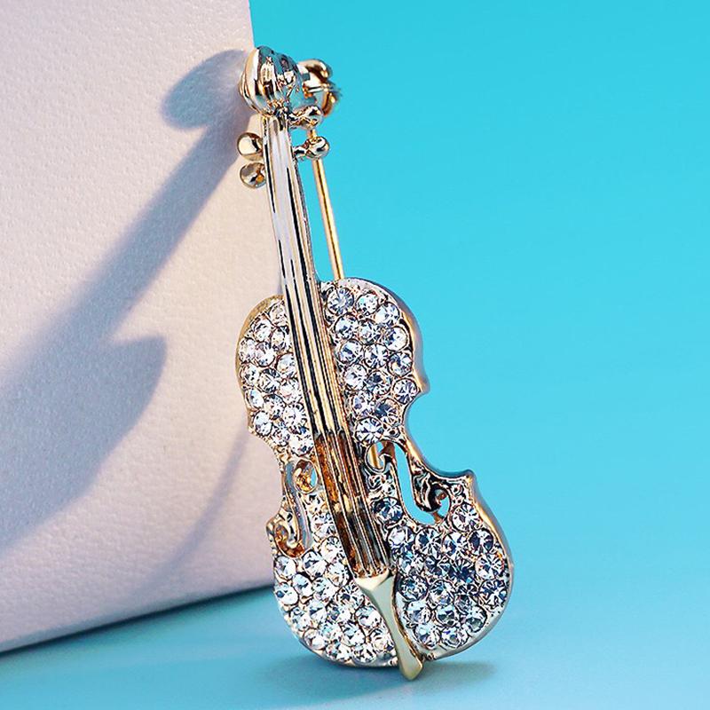 Violin Glänsande Brosch För Kvinnor Klädtillbehör Smycken