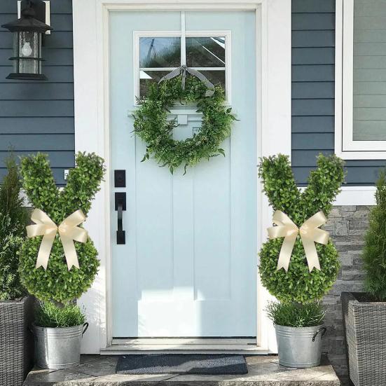 2 Pcs Artificial Bunny Topiary Tree with Spike UV-Resistant Spring Faux Boxwood Bushes Fake Rabbit Shaped Shrubs for Garden Patio Front Porch Indoor