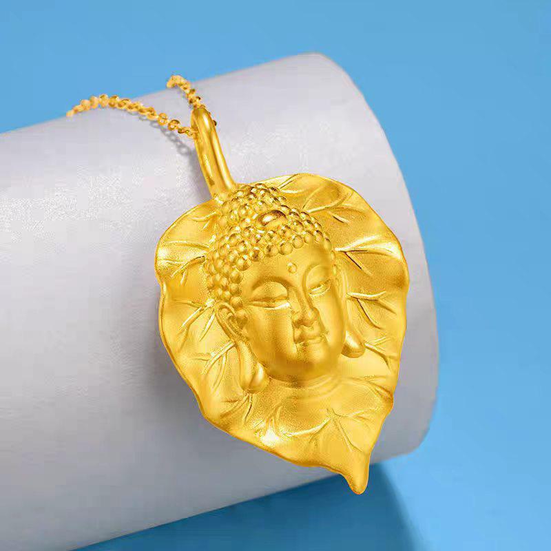 Elegance Gold Leaf Buddha Pendant Necklace - New Chinese Style Jewelry