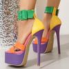 Pesstwei Sommer Sexy Farbe Peep Toe Stiletto-Absatz Sandalen für Damen Ausgeschnitten Knöchelriemen Designer Plateau Nachtclub Schuhe