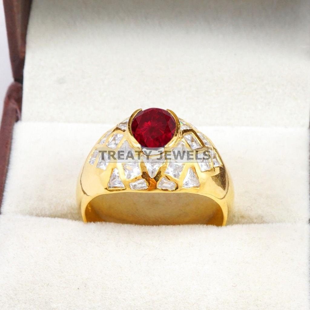Ruby Oval Cut With 925 Sterling Silver Gold Plated Ring For Men's #B547 JL375686406456
