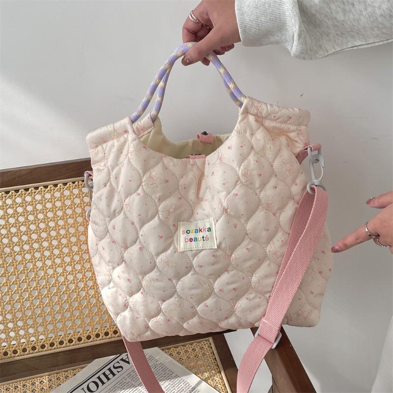 11 Autumn and Winter Quilted Quilted Cotton Cartoon Pattern Hand Bag Women's Hand Shoulder Crossbody Canvas Bag