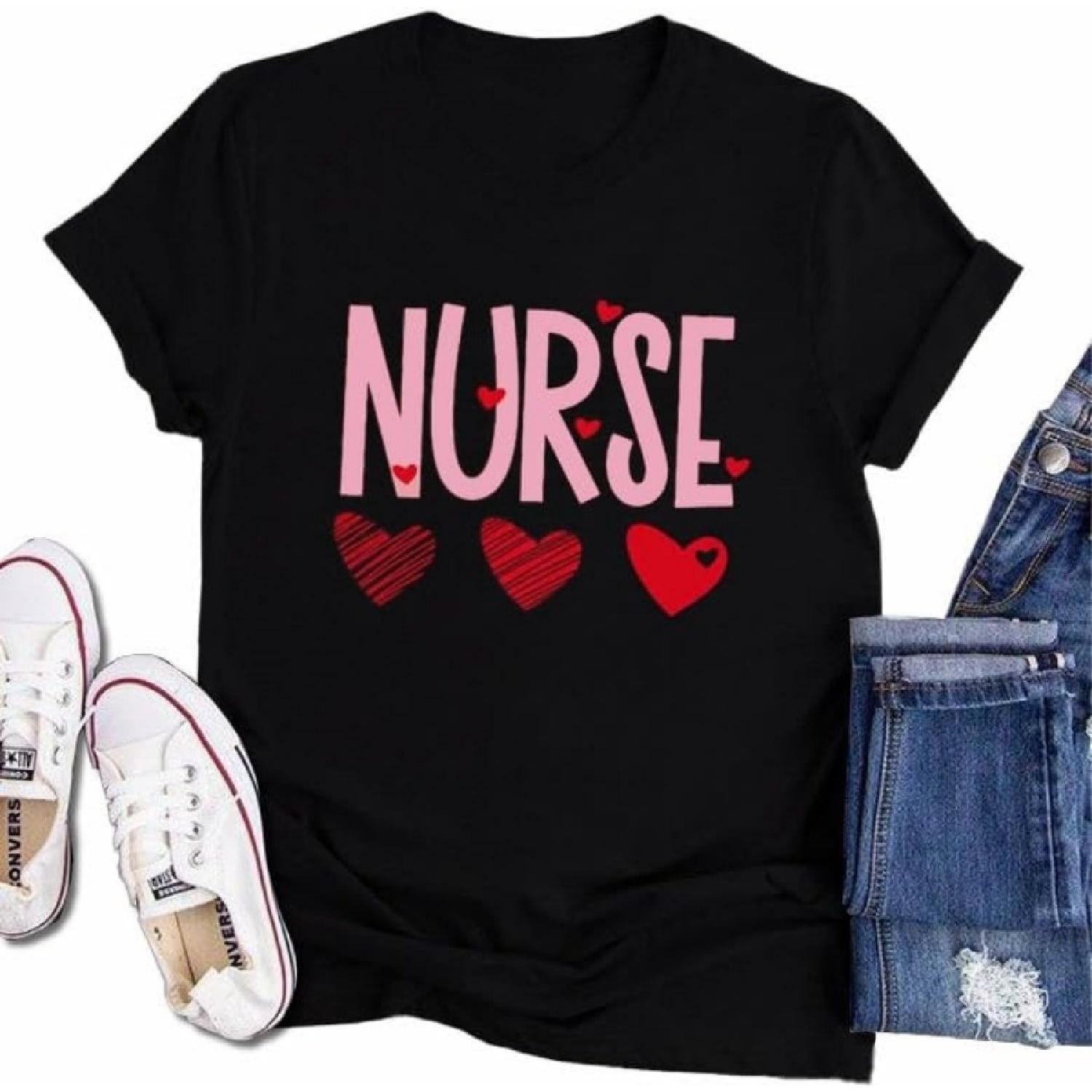 YZMI Women s Nurse Valentines Day Shirt Funny Nurse Tshirts Nurse Valentine Conversation Hearts Graphic Tee Tops S