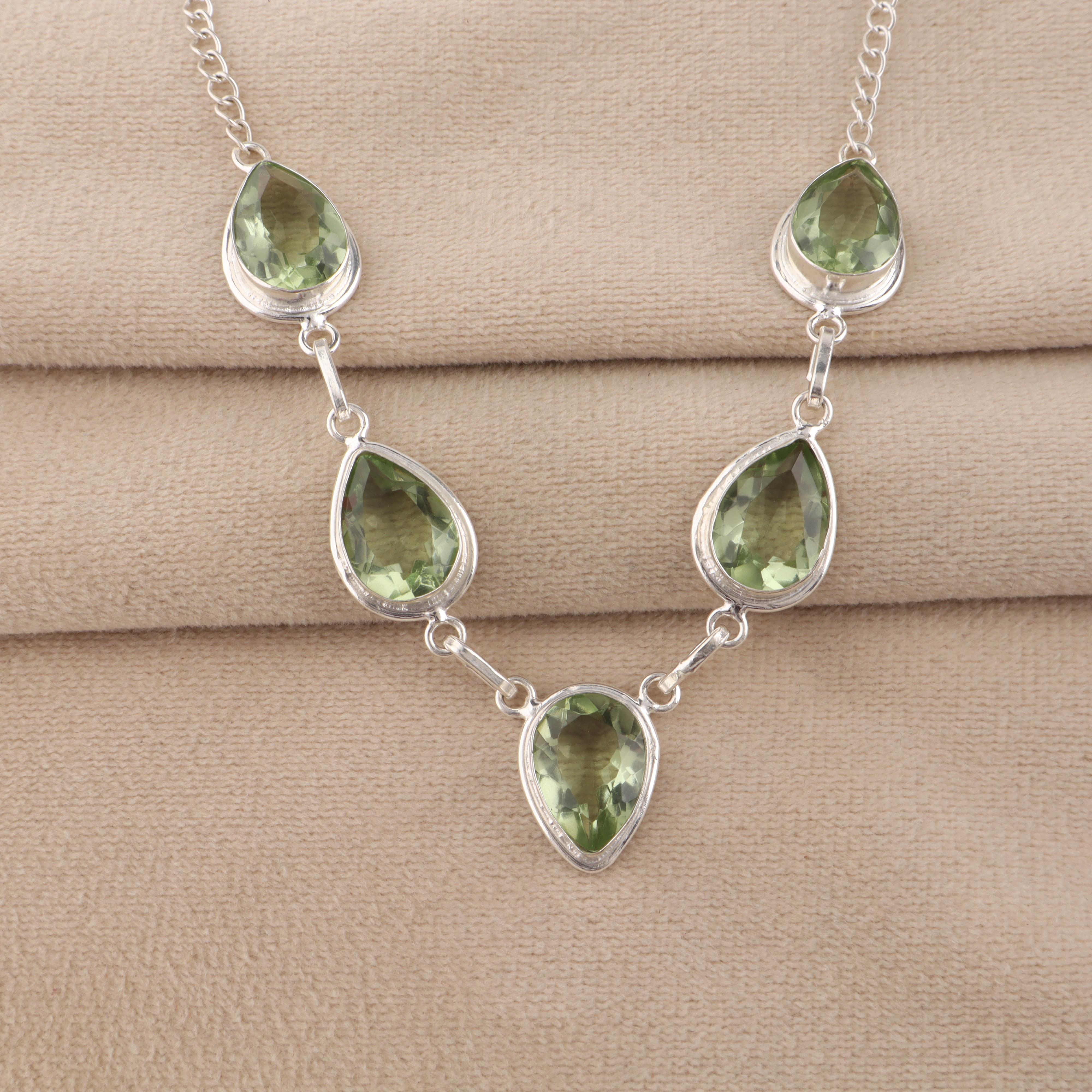 

Green Amethyst Gemstone Silver Necklace 925 Sterling Silver Handmade Necklace For Women RN-1-12