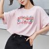 Li-Ning Graffiti Cartoon Print Loose Sports Short Sleeve T-Shirt Women Tops Pink AHSR832-8