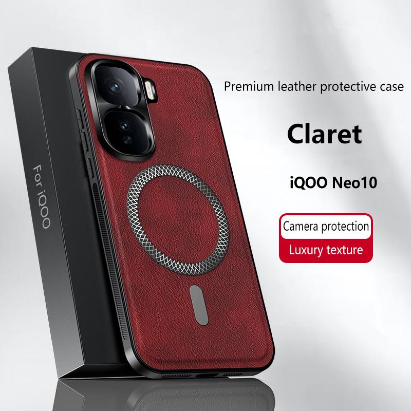 For Vivo iQOO NEO 10 Case Magnetic Elegant Leather Wear-Resistant Lens Fully Covered Non-Slip Grip Edge Cover Shell