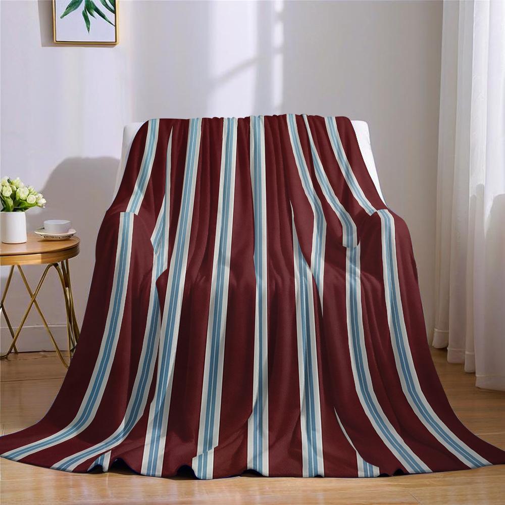 Coperta in Flanella a Righe Bordeaux Blu Bianco Calda Morbida Decorazione Decorativa Calda Accogliente per Divano Halloween Natale Regalo per Tutte le Stagioni
