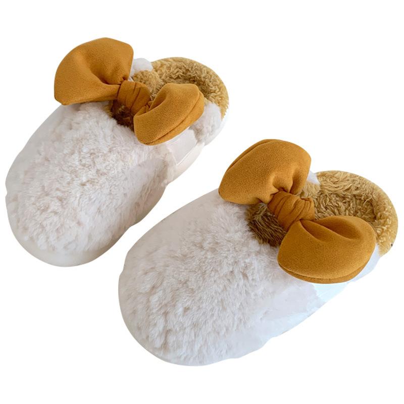 Less heart cotton slippers winter warm plush bow home soft cute student dormitory thick bottom mop