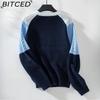 BITCED Colour-Blocked Cable-Knit Women's Sweater Autumn/Winter Vintage Oversized Pullover Knit Top