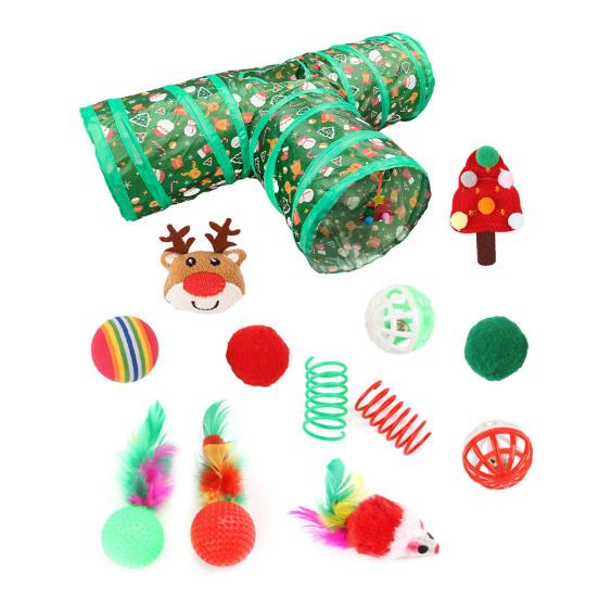 1 Set Christmas Cat Toys Cats Tunnel Rattle Ball Plush Mice Foldable 3-Way Tube Toy Interactive Play And Chew Toys for Indoor Cats And Kittens