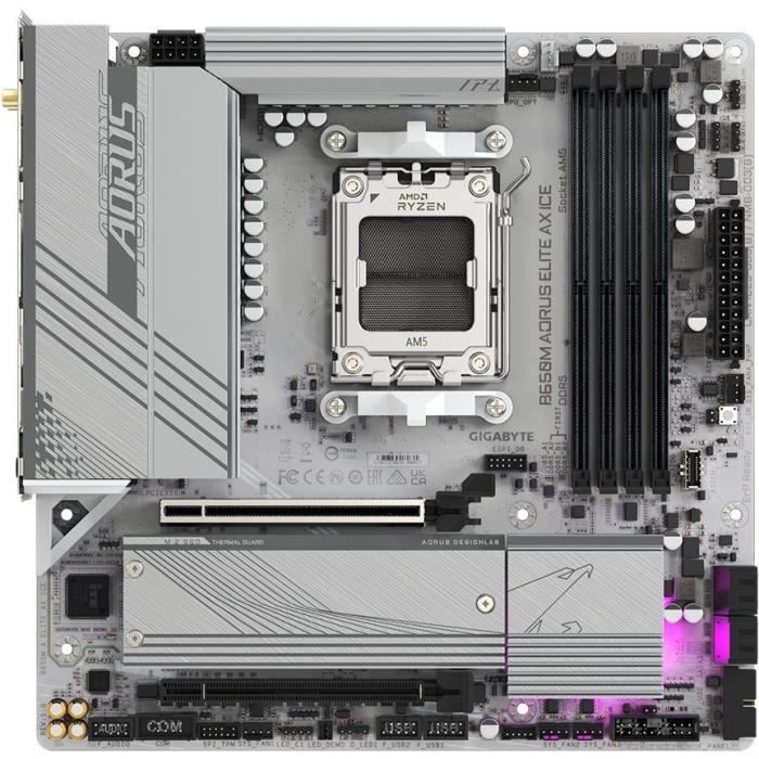 Carte mere - GIGABYTE - B650M AORUS ELITE AX ICE - Micro ATX - Wi-Fi 6E - DDR5 jusqu'a 8000 MHz