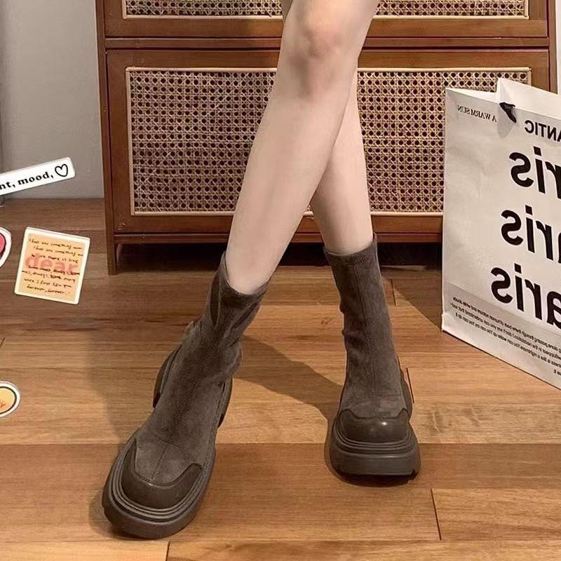 Platform Short Boots Women's Shoes New Early Autumn Elastic Thin Boots Retro Martin Boots Chelsea Boots