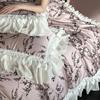 Tencel Cotton Bedding Four-piece Set Medieval Light Luxury Fashion Retro Chiffon Lace Printing Silky Smooth Quilt Cover Sheets