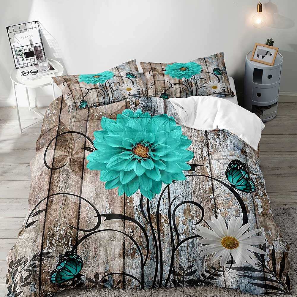 Comforter Exotic Romantic Flower Single Printed Bedding Set Queen Size Ultra Soft Zipper 3 Piece Set 2 S