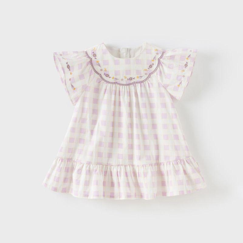 David Bella Kidsren s New Dress 2026 Girls  Pure Cotton Plaid Skirt Baby Girl s Fashionable Princess Dress Summer Dress Purple Grid [Ready in Stock] 100