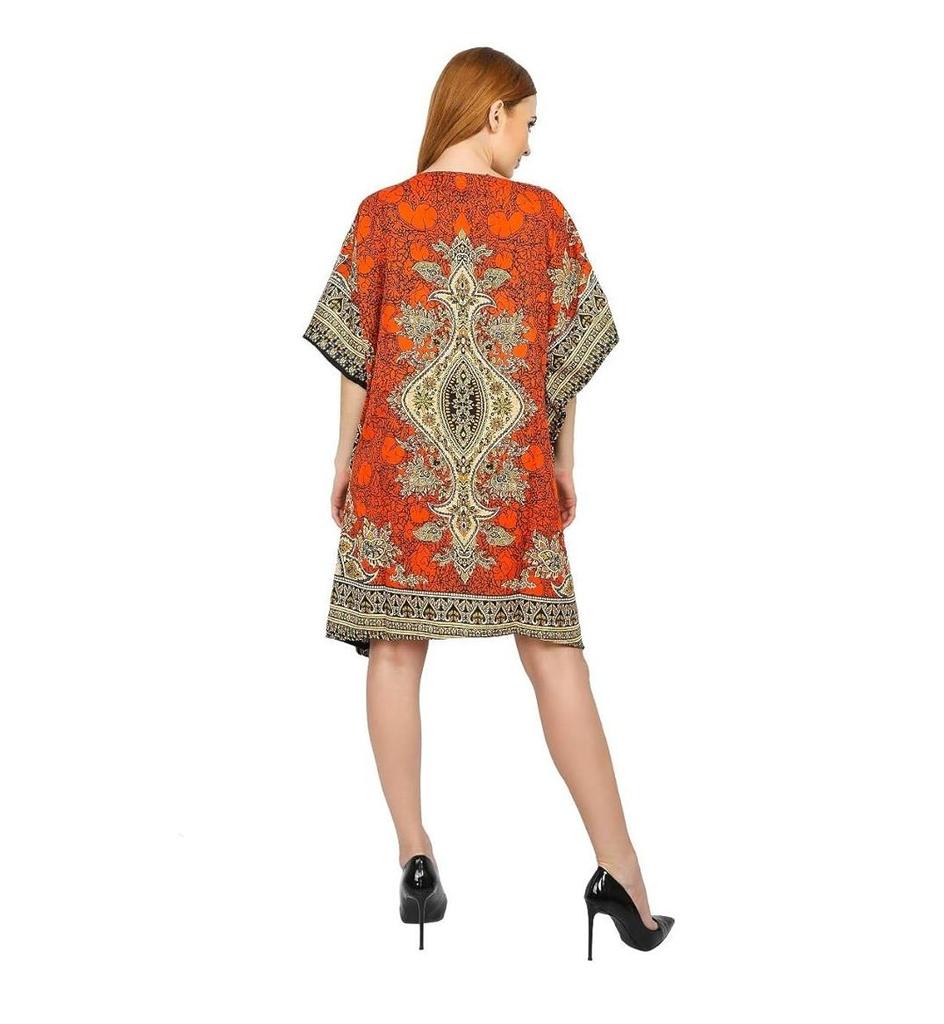 TreegoArt Fashion Women's Polyester Short Kaftan Caftan Printed Adjustable Boho Dress Nightwear Maxi Gown