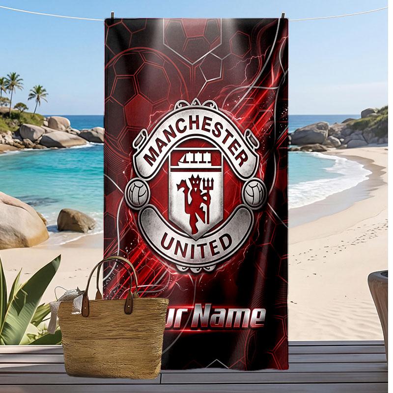 Manchester United Personalizovaný Potisknutý Plážový Ručník Fotbalové Logo Podpora Vlastní Jméno Text Absorpční Ručník Pro Sport Cestování Speciální Dárek