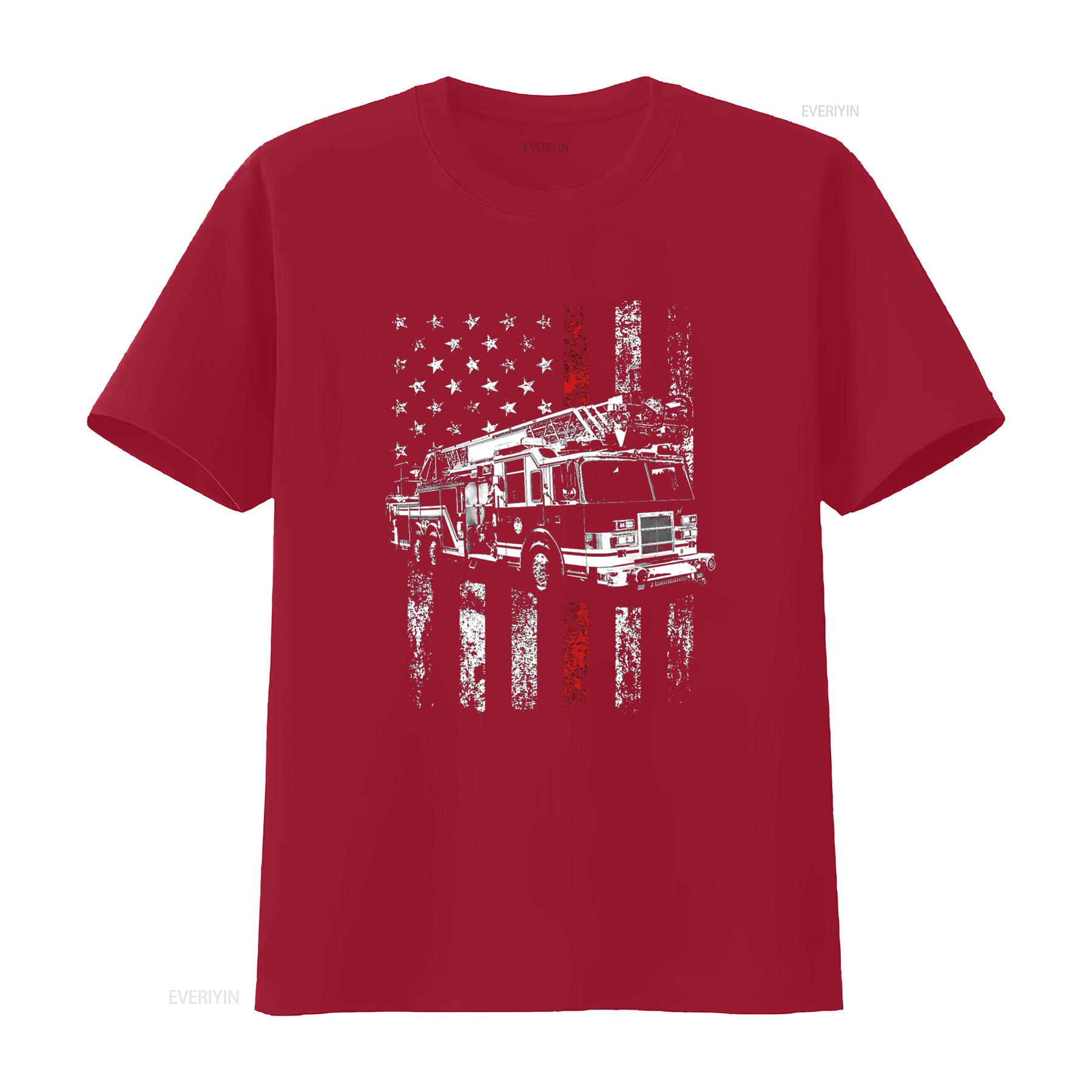 Fireman American Flag Thin Red Line Firefighter T Shirt vintage Washed Breathable Comfortable fashion Top For Everyday Wear S