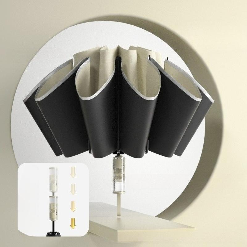 

Fully Automatic Umbrella Sunshade Windproof Umbrella Reinforced 3-folding Rain Umbrellas Home Portable Lightweight Rain Gear Iron&10K бежевий