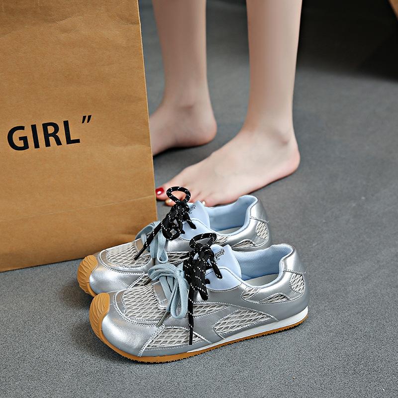 

Blue splicing lace-up retro mesh breathable women s summer versatile fashion soft-soled casual sneakers 35 серебряный