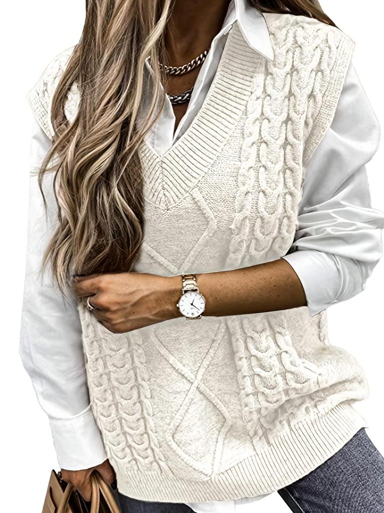 European and American Women's V-Neck Sleeveless Twisted Sweater Vest