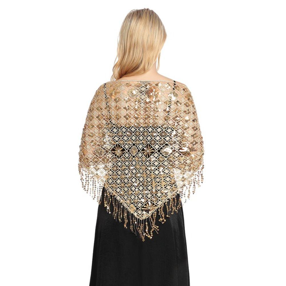 Capes Sequins Tassel Shawls Tassels Belly Dancing Scarf Practice Triangle Shawl  For Women