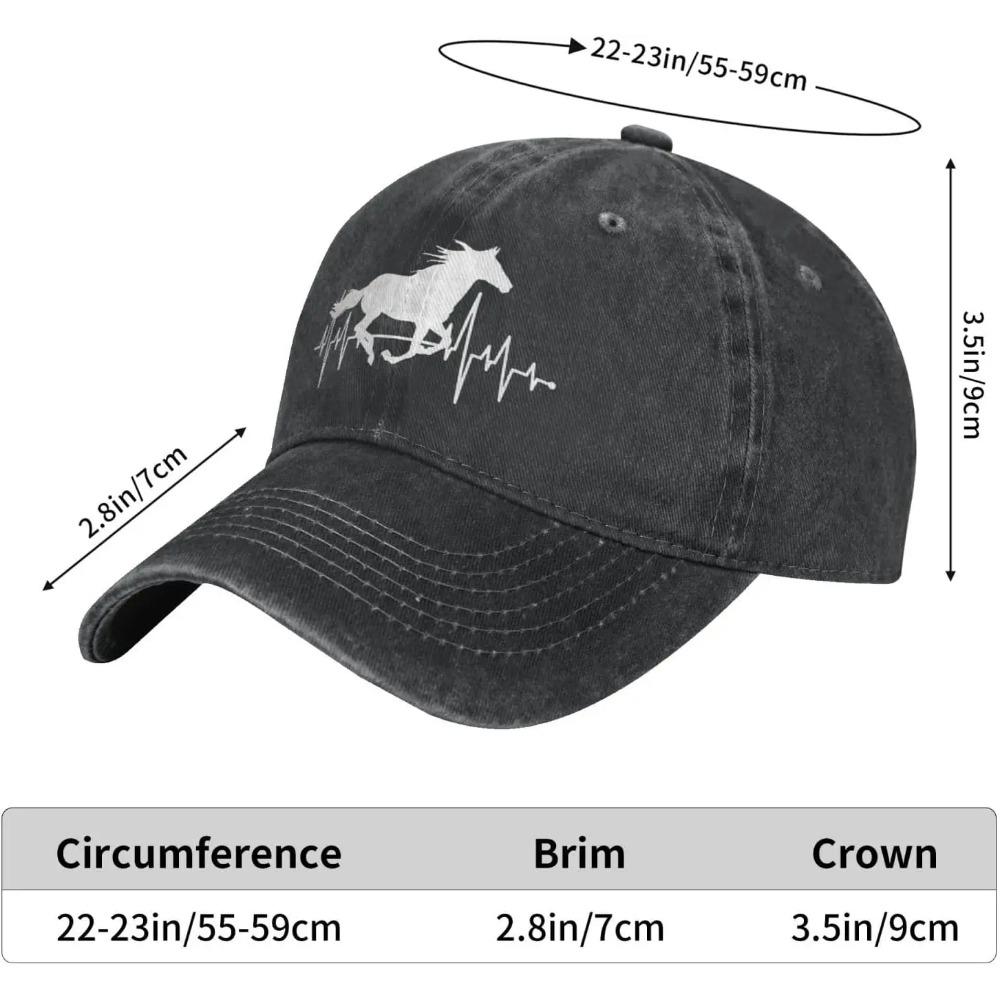 Women’s Horse Heartbeat Hat, Adjustable Vintage Washed Baseball Cap for Dad and Mom