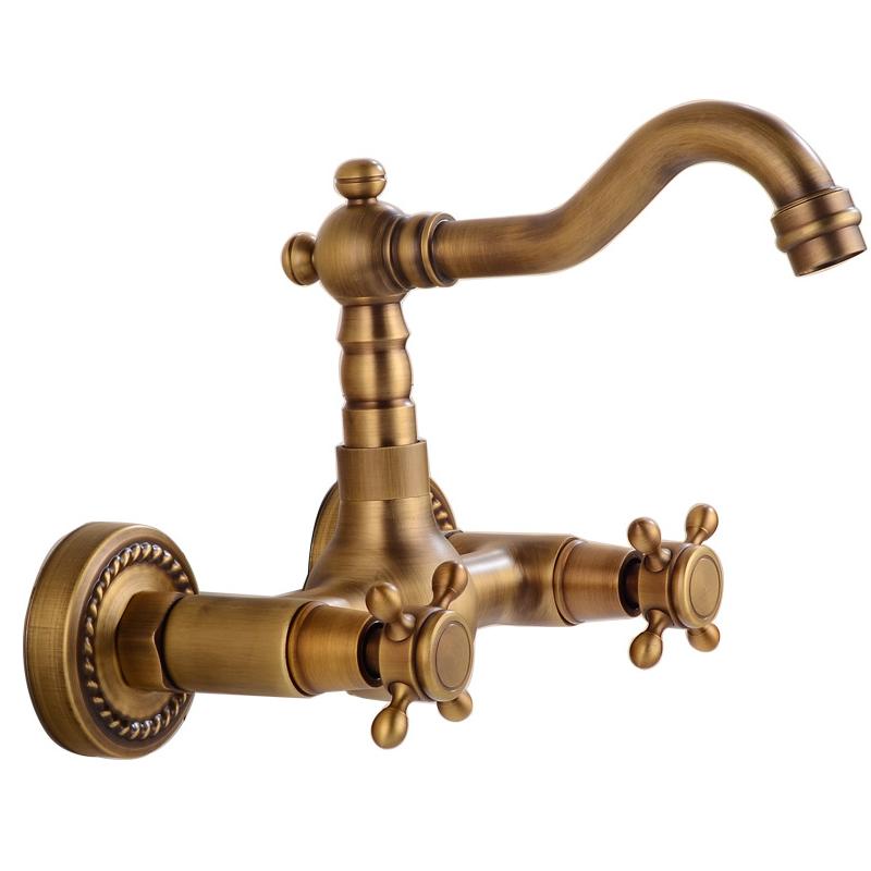 Antique Wall Mounted Basin Faucets Bathroom Black Dual Handles Bathtub Faucet Hot Cold Water Mixer Tap Torneira Do Banheiro Gold