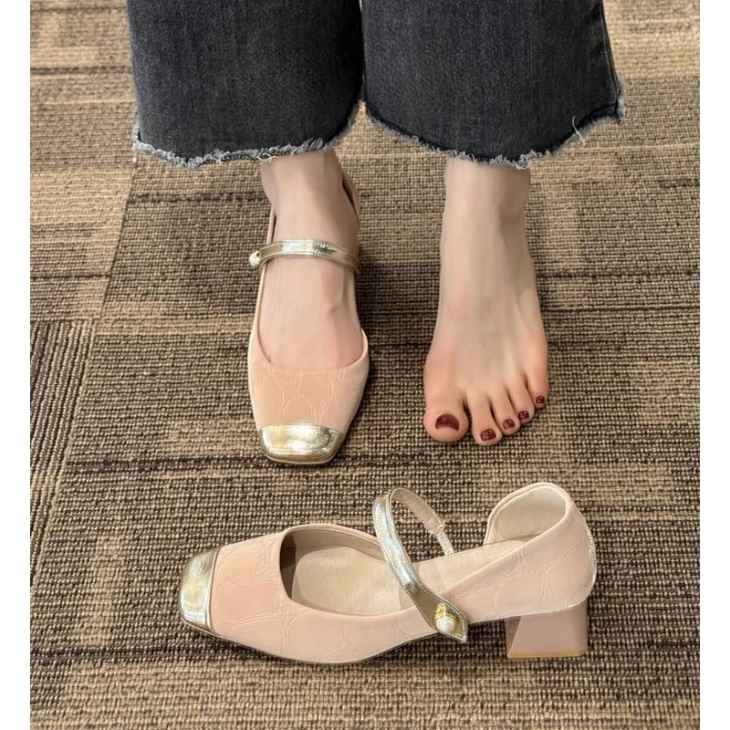 Mary Jane Shoes Women'S Skirt Coarse Heel High Heel Sandals French Fairy Gentle Single Shoes