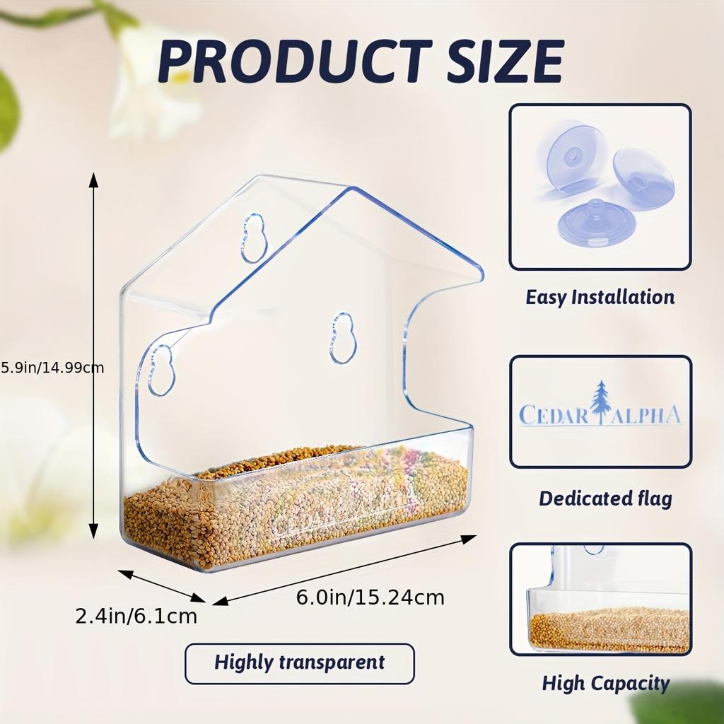 1pc Clear Plastic Window Bird Feeder - Strong Suction Cups Transparent Outdoor Bird House
