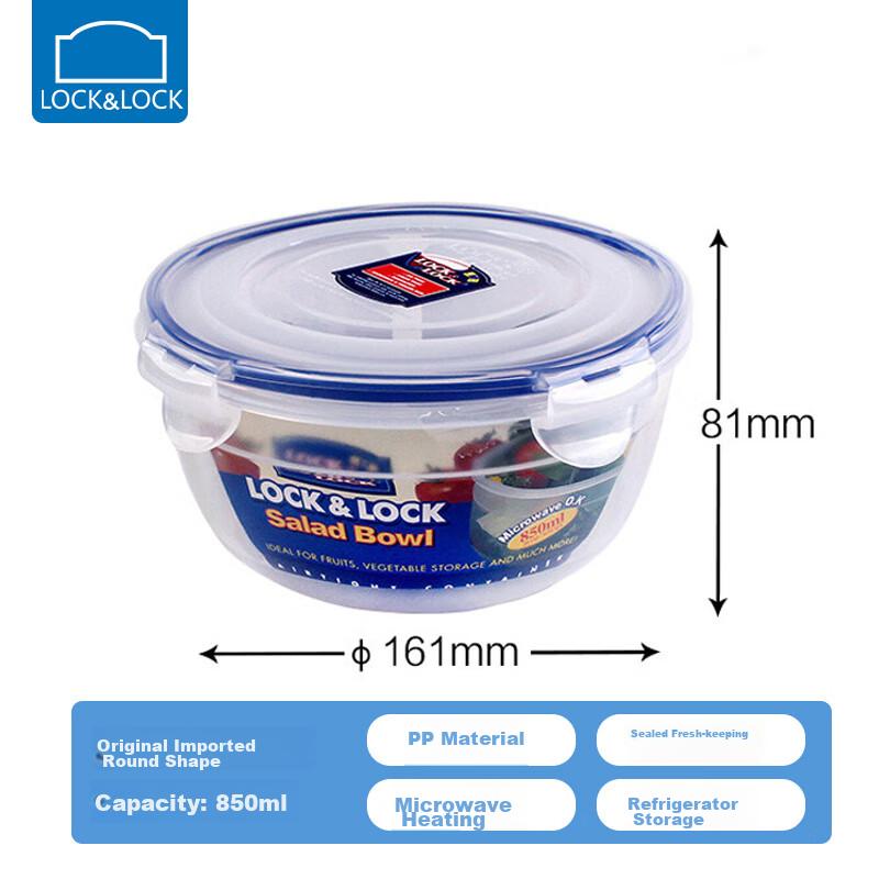 LOCK&LOCK Importierter Kunststoff-Lebensmittelaufbewahrungsbehälter, Brotdose, Versiegelte Bento-Box, Kühlschrank-Organizer-Box, 850ml Rund
