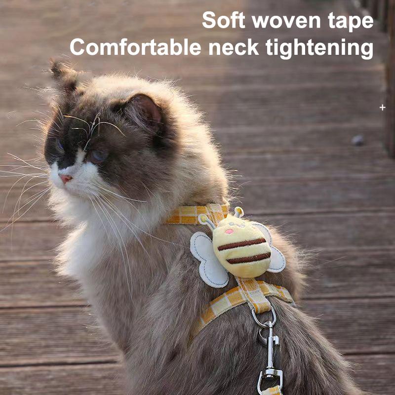 Cat Harness Leash Collar Set Adjustable Cartoon Bee Double Layer Dog Harness For Small Medium Pet Collar Leash Outdoor Walking