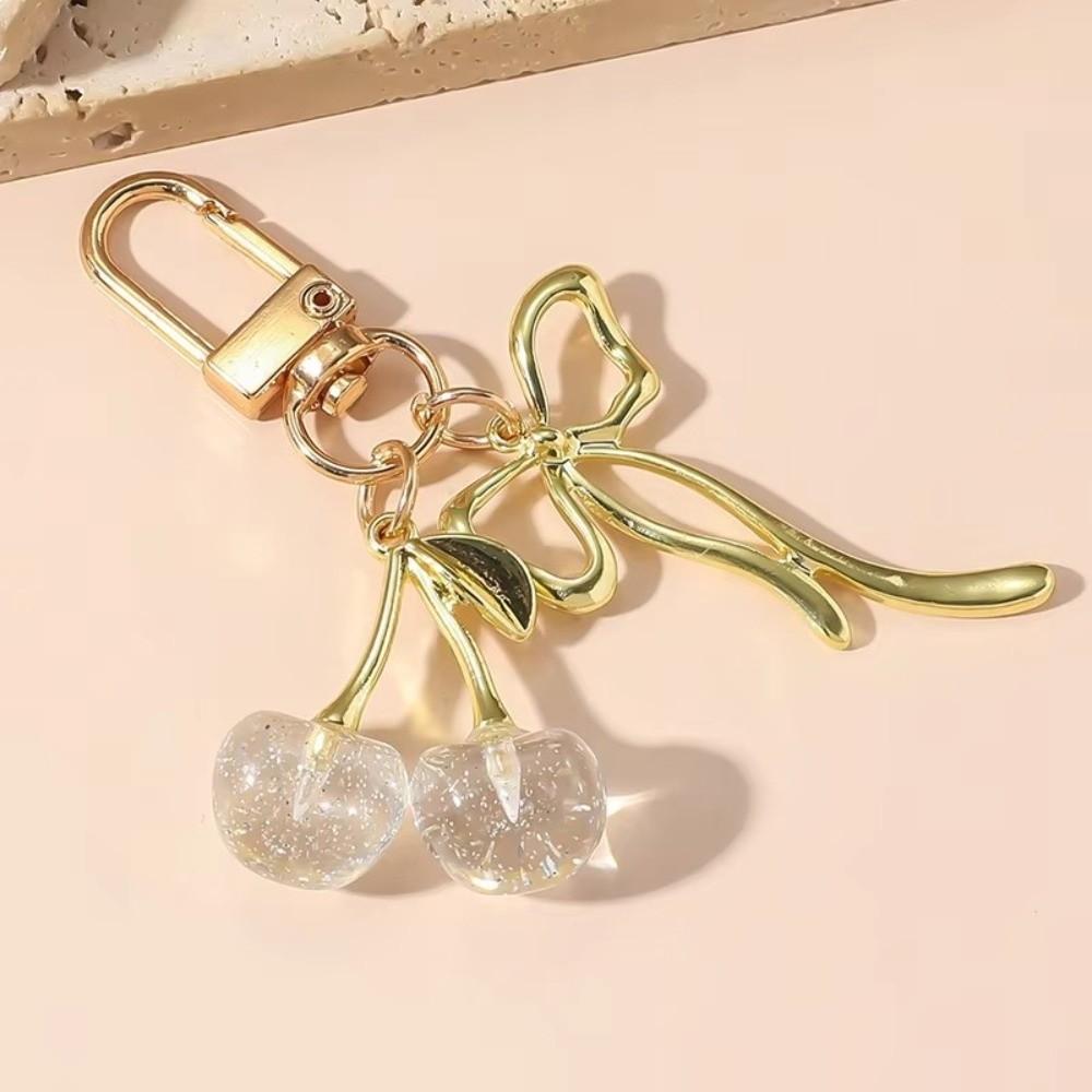 Resin Cherry Keychain Pearl Bow Cherry Bag Pendant Trendy Cherry Bah Charm Backpack Accessory