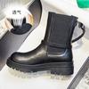 Boots Women's Winter New Leather Cigarette Boots Medium Boots Women's Chelsea Fleece Martin Boots