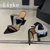 Fashion Liyle Elegant Pointed Toe Patent Leather Sexy High Heels Mules Women Slippers Crystal Rhinestone Buckle Designer Shoes Sandals