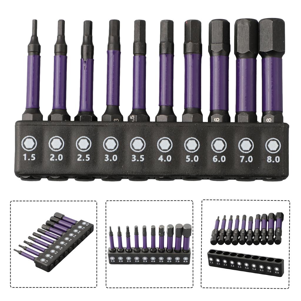 10 Pcs/set Hex Head Screwdriver Bit Set 1/4 Shank Screwdriver Bit H1.5-H6 Hexagonal Pneumatic Screw Head