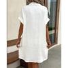 Loose Casual Midi Dress Women Solid Color Single Breasted Short Sleeve