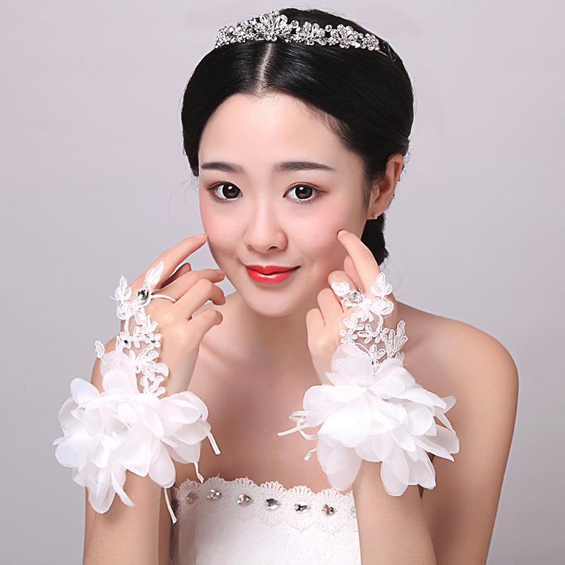 Elegant Beaded Lace Short Bridal Gloves Fingerless Wedding Gloves White Ivory Wedding Accessories Veu De Noiva for Women