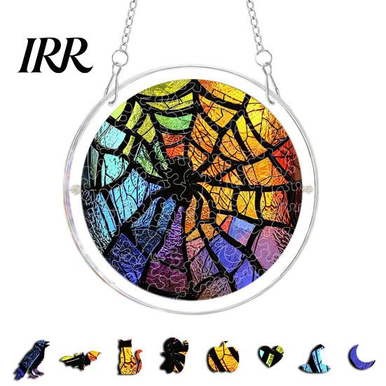 Reusable Halloween Hanging Sign Acrylic Puzzle Decor, 2D Ghost Pumpkin Skeleton Sign, Faux Window Decal Stained Glass Spooky for Party Home